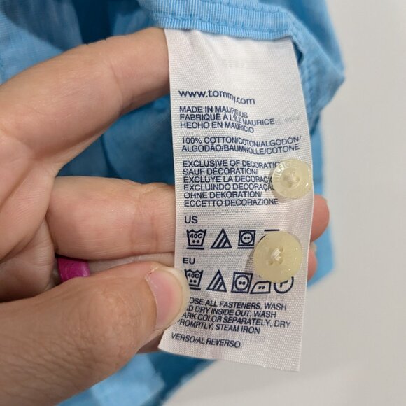 *3/$10* Tommy Hilfiger Graduate Chambray Long Sleeve Shirt Blue Size Large - Picture 4 of 5